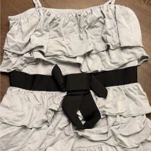 BodyC Ruffled Gray Dress with Black Belt